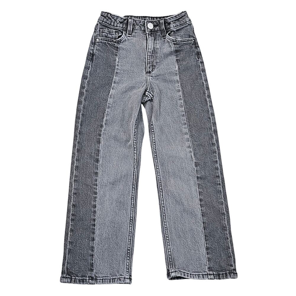 H&M KIDS GIRL'S WIDE‑LEG TWO‑TONE JEANS – SIZE 6 (116) – GRAY COLORBLOCK